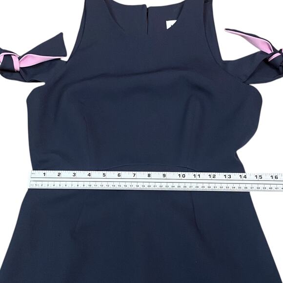 Milly $450 Madison Navy Blue Bow Detail Cold Shoulder A-line Dress SZ 8 - Picture 10 of 12